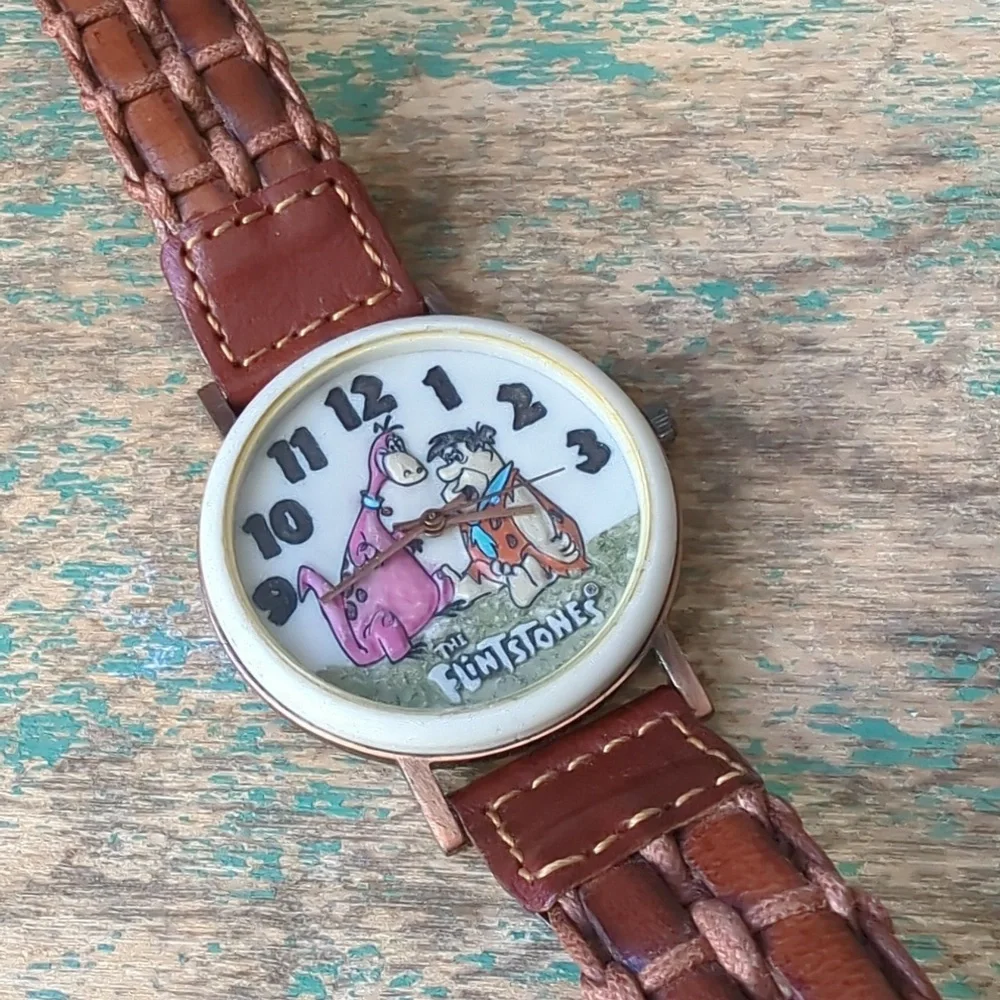 FOSSIL I VTG Limited Edition Collectible 1993 Flintstones Watch w/ Leather Band